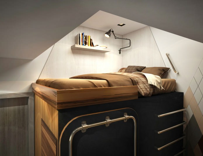спальное место в дизайне маленькой квартиры 15 кв. м.