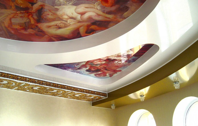 потолок из гипсокартона на кухне в разных уровнях
