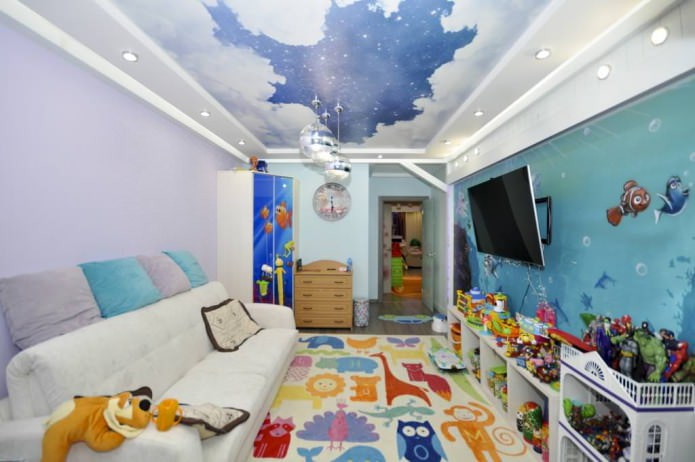 Натяжной потолок в детской для мальчика