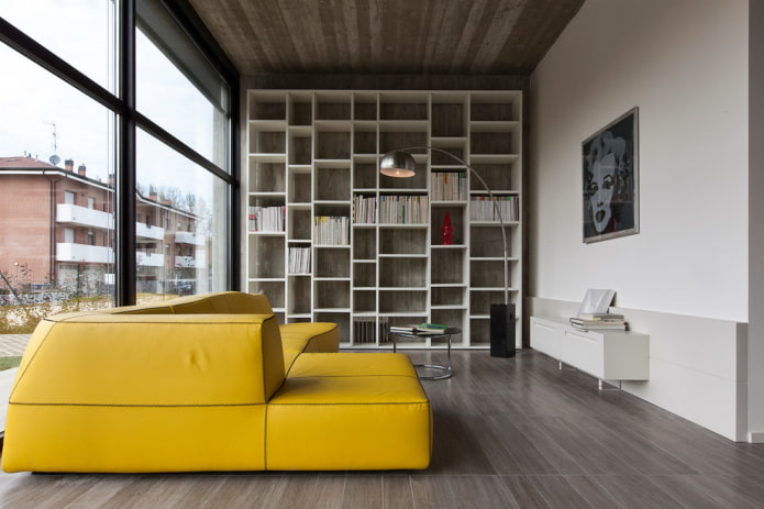 диван желтого цвета в стиле минимализм