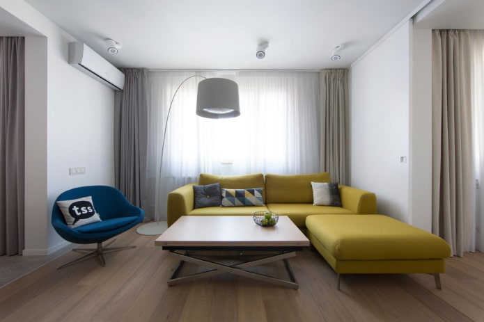 диван желтого цвета в современном стиле