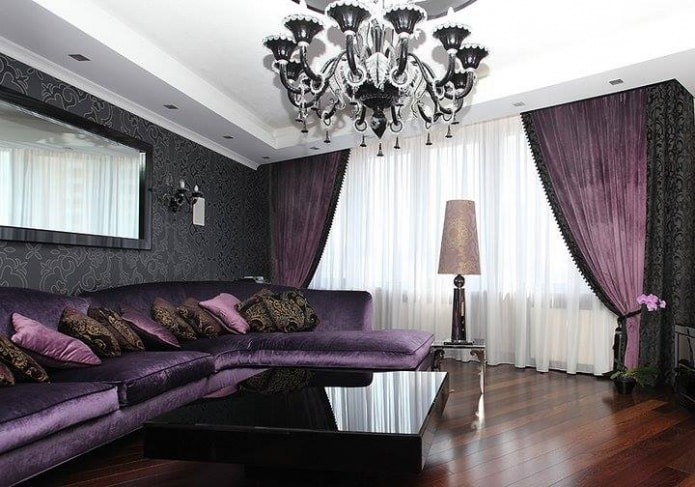 Черно-фиолетовые плотные шторы