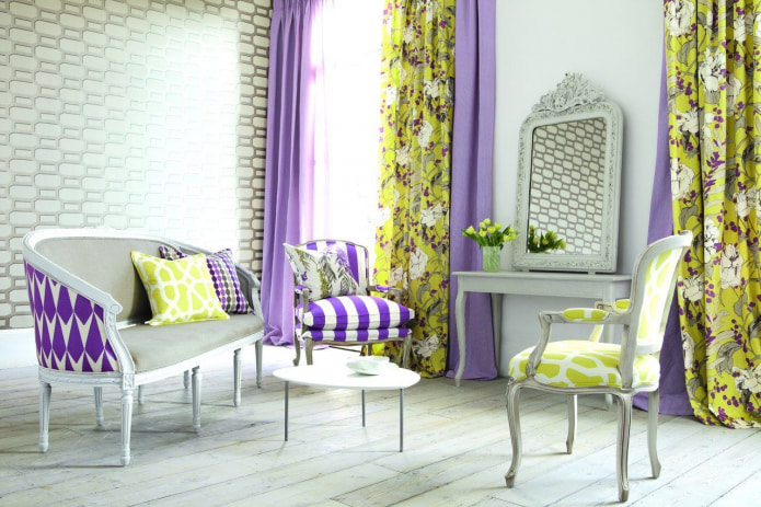 Желто-фиолетовые шторы