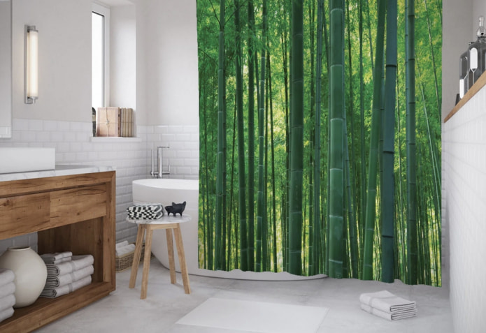 рисунок бамбуковый лес на шторке для ванной