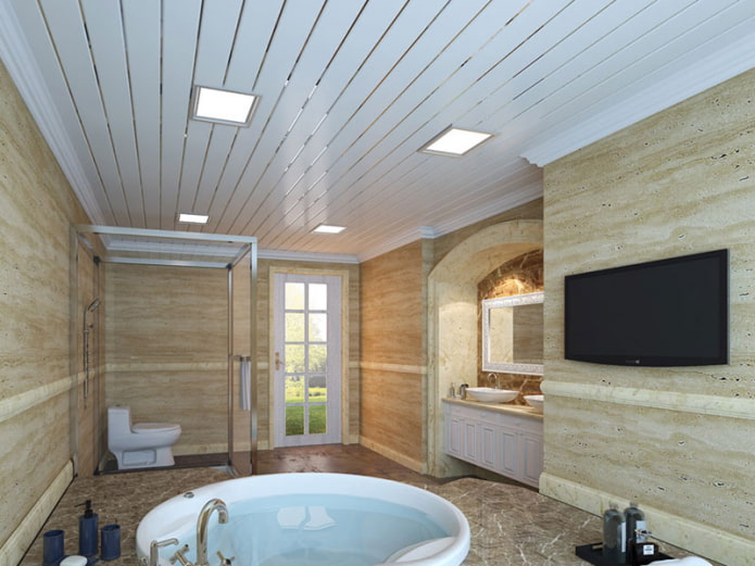 металлические потолочные панели в ванной