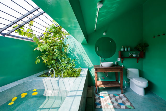 потолок зеленого цвета в ванной