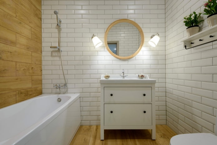 зеркало в интерьере ванной в скандинавском стиле