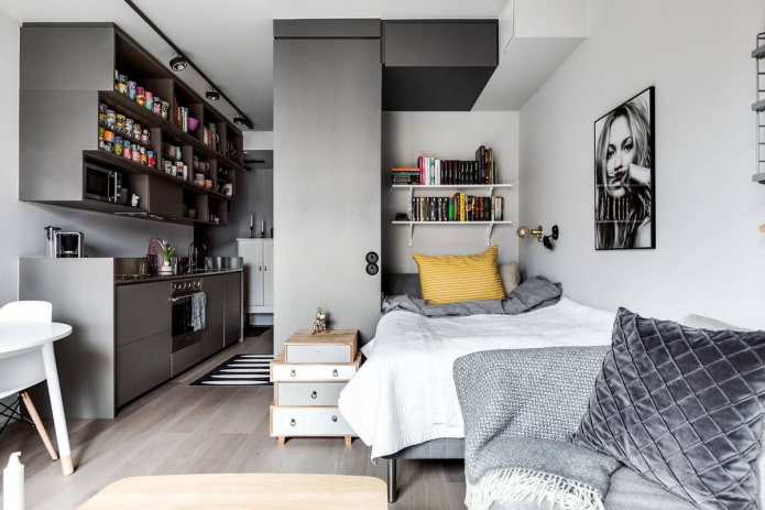 дизайн спальной зоны в интерьере квартиры-студии