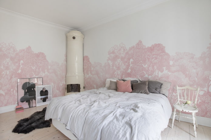 интерьер бело-розовой спальной комнаты