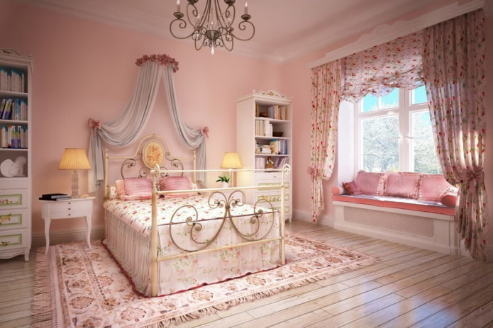 розовая спальная комната в стиле прованс