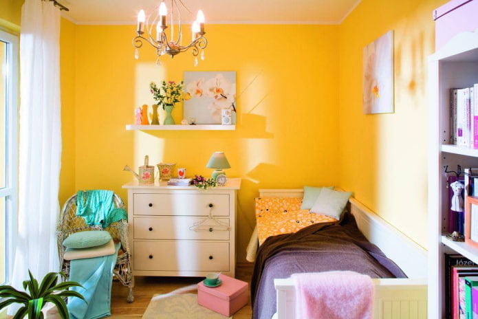 интерьер спальни для девочки в желтых тонах