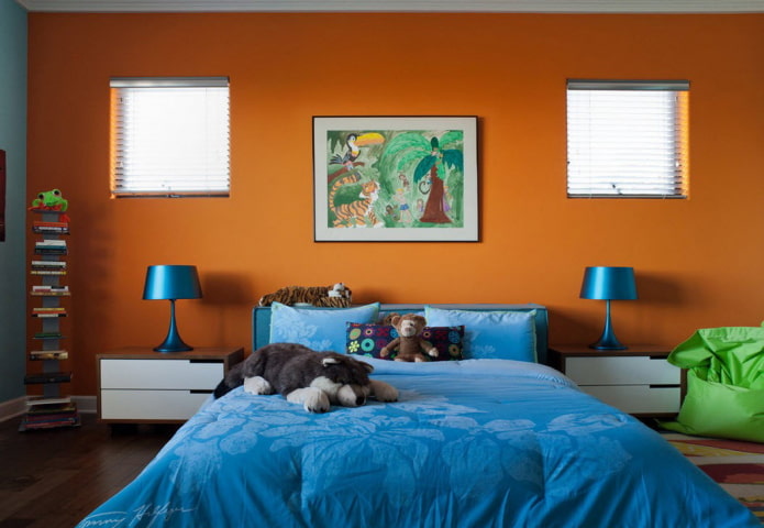 сине-оранжевый интерьер детской комнаты