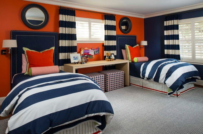 сине-оранжевый интерьер детской комнаты