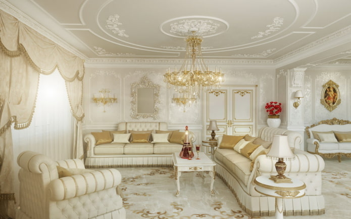 гостиная в белых тонах в классическом стиле