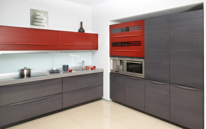 красный интерьер кухни в стиле минимализм