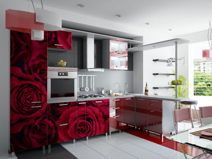 красный интерьер кухни в современном стиле