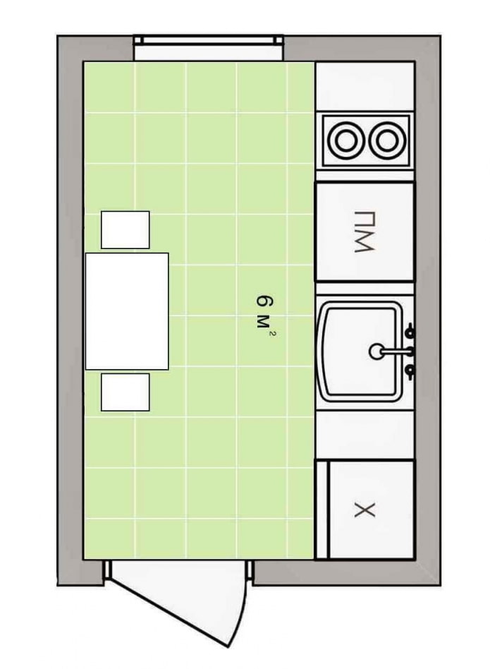 планировка кухни площадью 6 квадратов