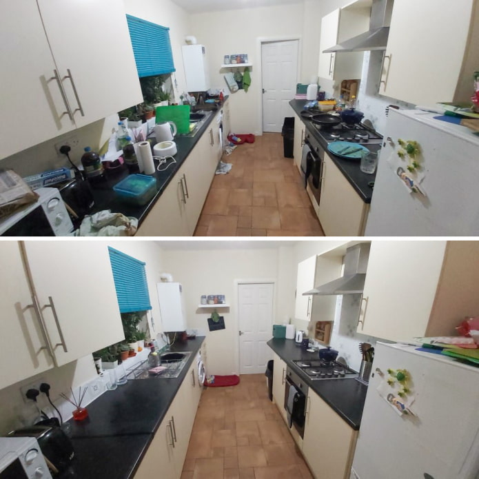 Кухня до и после уборки