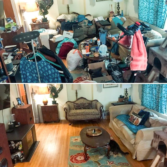 Гостиная до и после уборки