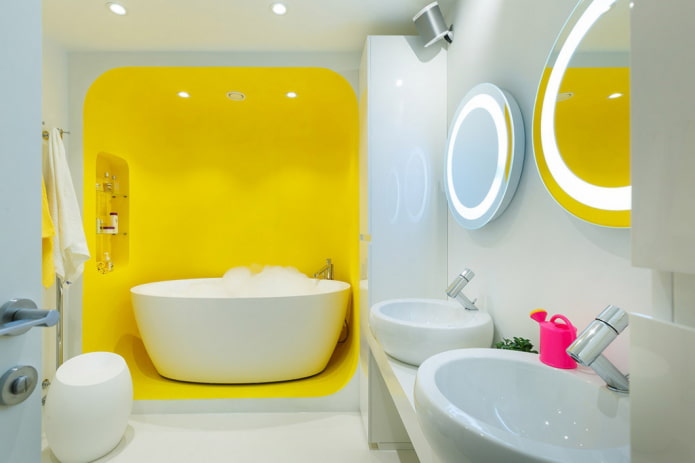 ванная в футуристическом стиле с желтой нишей
