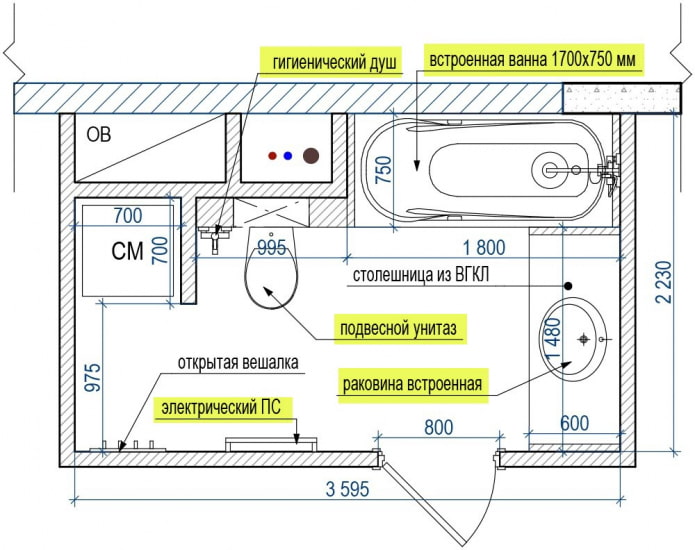 План ванной комнаты