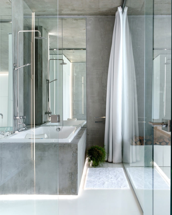 стекло и бетон в ванной