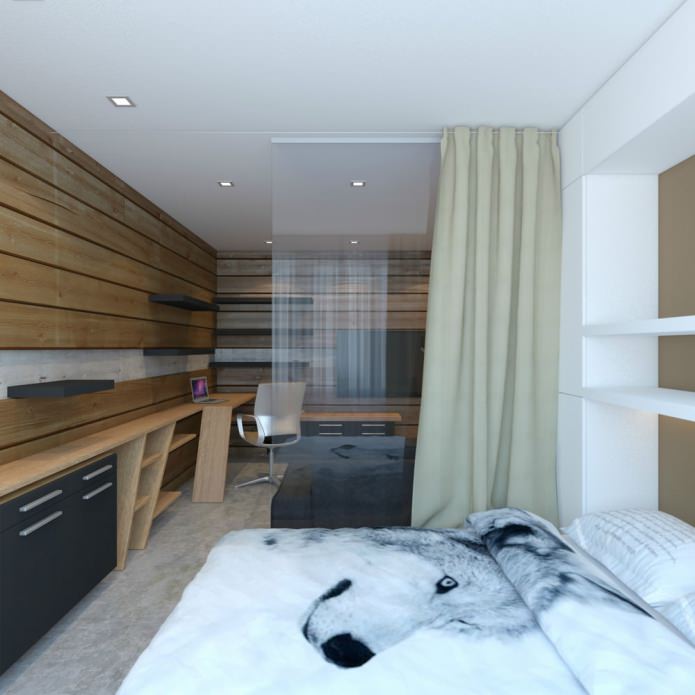 спальня в дизайне однокомнатной квартиры 33 кв. м.