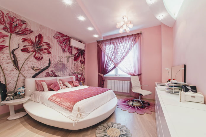 фотообои с изображением цветов на стене в спальне 