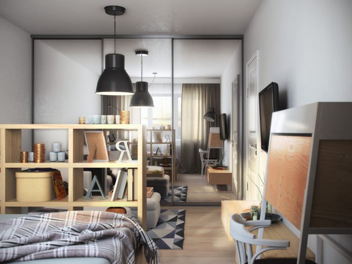 гостиная-спальня в дизайне однокомнатной квартиры 36 кв. м.