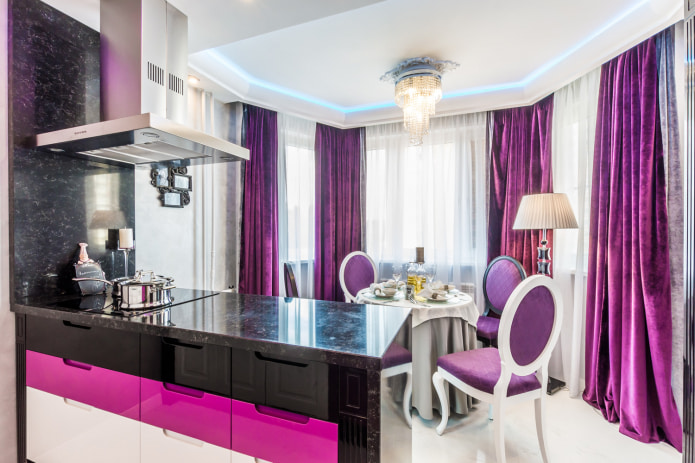 Фиолетовые шторы в интерьере - особенности дизайна и цветовые сочетания