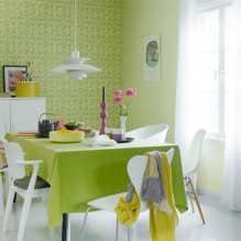 Салатовые обои в интерьере: виды, идеи дизайна, сочетание с другими цветами, шторами, мебелью-5