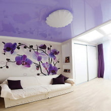 Фиолетовый потолок: дизайн, оттенки, фото для натяжного и подвесного потолка-7