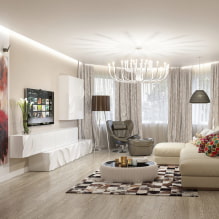 Оформление потолка в гостиной: виды конструкций, форм, цвет и дизайн, идеи освещения-3