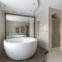 Потолок в ванной комнате: виды отделки по материалу, конструкции, цвет, дизайн, освещение-5