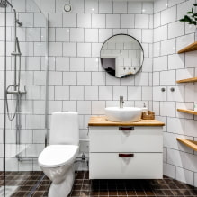 Белая плитка в ванной: дизайн, формы, цветовые сочетания, варианты расположения, цвет затирки-5
