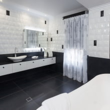 Черно-белая ванная комната: выбор отделки, сантехники, мебели, оформление туалета-2
