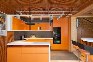 Оранжевая кухня в интерьере: особенности дизайна, сочетания, выбор штор и обоев