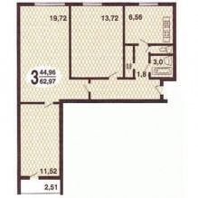 Дизайн малогабаритной 3-комнатной квартиры 63 кв. м. в панельном доме-0